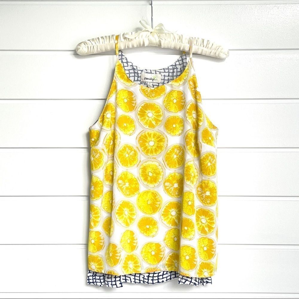 Porridge By Anthropologie Lemon Slice Split Back Loose Fit Tank Top XS